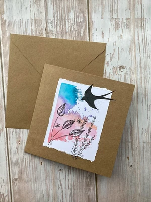 £3.50 • Buy Hand Painted Greetings Card, Swallow, Nature Card