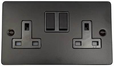 £15.30 • Buy G&H FFB10B Flat Plate Matt Black 2 Gang Double 13A Switched Plug Socket