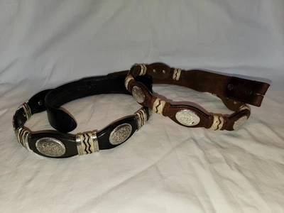 $24.99 • Buy LOT OF 2 Tony Lama Men's Leather Western Belt Silver Tone Accents BROWN BLACK 32