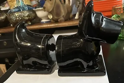Vintage MCM Style Black Bookends Scottish Terrier Scottie Dog Glossy Ceramic • $22