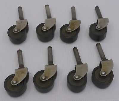 VINTAGE LOT OF 8 MATCHING METAL FURNITURE CASTERS W HARD PLASTIC WHEELS • $19.99