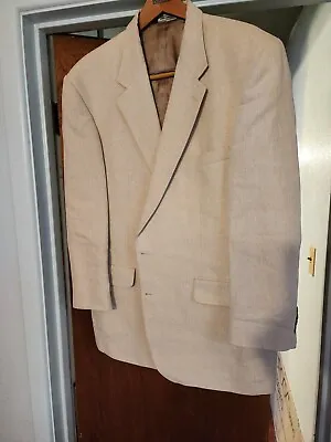 Vintage  Lands End Sport Coat Blazer Jacket Mens 44 XL Ivory Linen Wool Hanger • $80