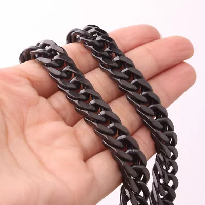 8mm-19mm Black Plated Men's 316L Stainless Steel Curb Cuban Link Chain Necklace • $11.39