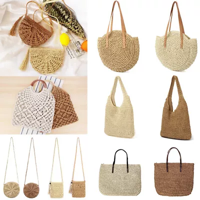 £13.19 • Buy Women's Boho Woven Shoulder Bag Summer Beach Straw Rattan Tote Wicker Handbag