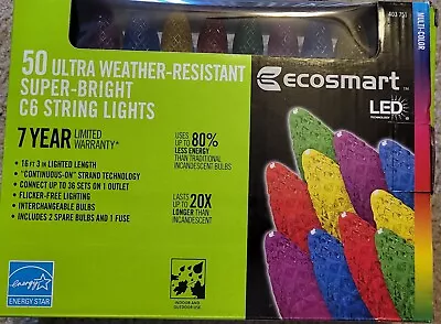 Ecosmart 50 Ultra LED C6 Super Bright Holiday Christmas String Lights 16ft NIB • $34.95