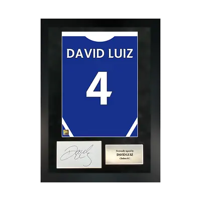 Authentic Hand-signed A3 Frame David Luiz Chelsea Shirt Poster W/ COA • £139.99