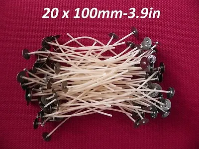 20 X 100mm-3.9in Long Pre Waxed Wicks For Candle Making With Sustainer`s • £2.69