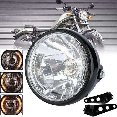 Universal 7  Motorcycle Headlamp With Turn Signal+Led Headlight Housing Bucket • $20.90