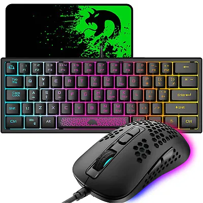 60% Gaming Honeycomb Keyboard Mouse Mouse Set Wired 62 Keys RGB Backlit PC PS4 • $50.89