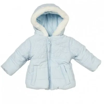 Baby Boys Star Jacket Microfibre Hooded Padded Quilted Coat Zip 0-24M Blue ~ Abg • £23.99