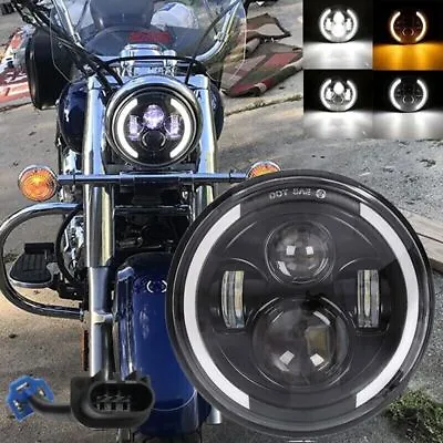 Motorcycle 7 Inch Round LED Headlight Projector Halo For Dyna Cafe Racer Bobber • $29.98