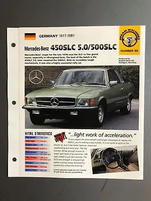 1977 - 1981 Mercedes-Benz 450 SLC 5.0/500 SLC IMP  Hot Cars  Spec Sheet Folder • $14.95