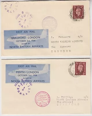 £2.99 • Buy 1938 NORTH EASTERN AIRWAYS Official FFCs *BRADFORD-CROYDON* & *PERTH-CROYDON*
