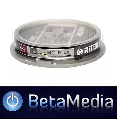 10 X Ritek Blu-ray BD-R 4x 50GB Inkjet Printable - High Capacity Blu Ray Discs • £26.90