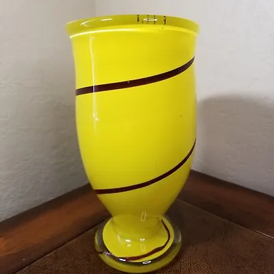 Murano Style Heavy Hand Blown Glass Vase Yellow And Brown (Stripe) • $20.99
