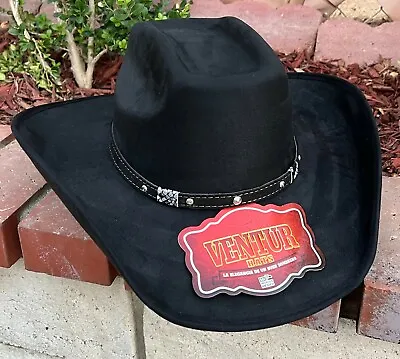 Mens Western Cowboy Rodeo Hat Black Suede Style Cowboy Riding Hat Texana Vaquera • $45.99