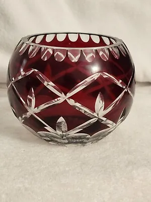 Vintage Red To Clear Cut Glass Bowl Decorative • $26.99
