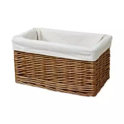 Windermere Rectangular Wicker Lined Storage Basket Natural Deep Woven Willow • £40