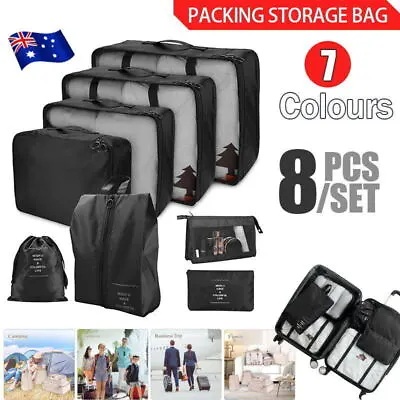 $22.58 • Buy 8PCS Packing Cubes Travel Pouches Luggage Organiser Clothes Suitcase Storage Bag