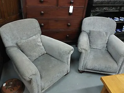 £450 • Buy Pair Of Victorian Armchairs - Grey Chenile