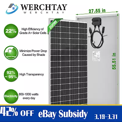 200Watt Mono Solar Panel 12V Battery Charging RV Home Off-Grid Boat Power Carava • $125.99