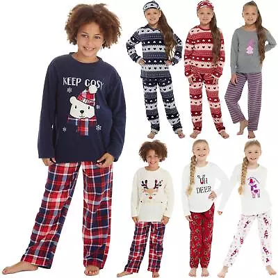 Girls Fleece Pyjamas Kids Festive Soft Warm Winter Pyjama Set Nightwear • £9.99