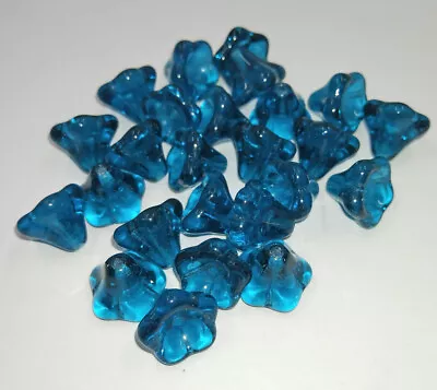 Vintage Capri Blue Lot Of 25 Glass Beads Bell Flower Shaped 1/2  • $9