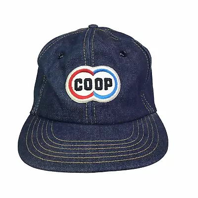 Vintage COOP FEEDS Trucker Hat Snapback Cap Blue Jean Denim Patched • $24.95