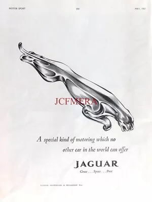 Classic JAGUAR Bonnet Emblem Original 1961 Motor Car Advert: 660-129 • £2.97