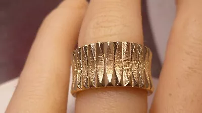 Hand Carved 14k Solid Gold Wedding Ring Band 10 Mm 8.8 Grams Size 5.5 Vintage • $750