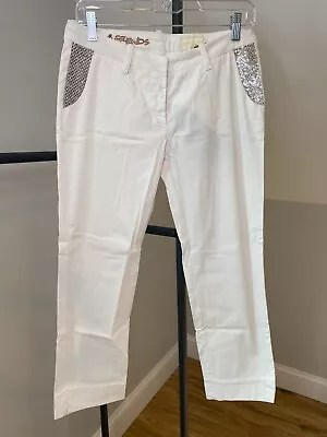 Met & Friends Women's White Jeans W/ Rhinestone Pockets NEW W/ Tags • $125