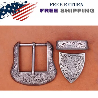 Western Floral Engraved Cowboy Belt Buckle 3 Piece Set Unisex For 1-1/2  Belt • $13.66