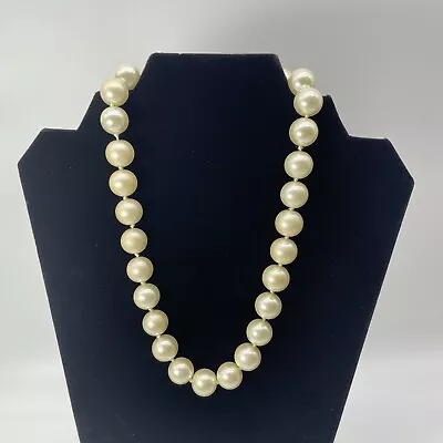 Faux Pearl Necklace Hand Knotted Rhinestone Magnetic Clasp 18” • $7.97