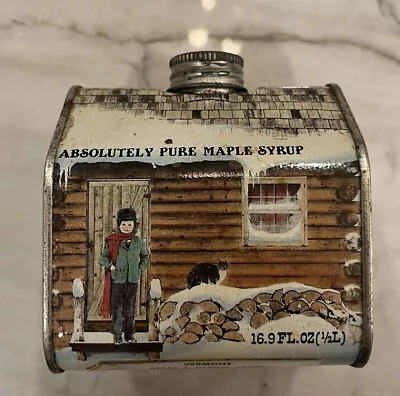 1984 Absolutely Pure Maple Syrup 16.9 Oz Log Cabin Tin Metal Can 3 3/4  Tall • $8.99