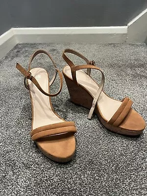 Ladies Size 7 Faux Suede Wedge Sandals From H&M  • £7.99