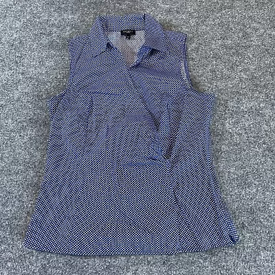 Talbots Petites Shirt Womens 6P Navy Blue Polka Dot Sleeveless Cross Front • $8.99