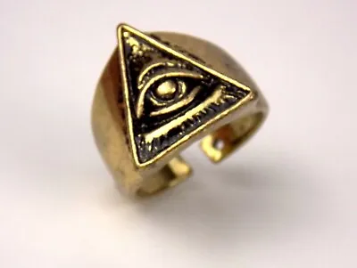 £7.49 • Buy Men Ring Solid Chunky Stainless Steel Illuminati Mysticism Gold Black Adjustable
