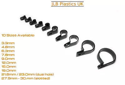 Black Nylon Plastic P Clip Fastener Clamp Hose Conduit Tubing Cable Tidy • £12.39