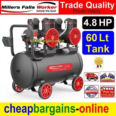 4.8 HP AIR COMPRESSOR 60 Lt TANK OIL FREE 640 L/min NITTO AIR REGULATOR 240V HD • $650.99