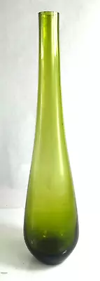 Artist UNKOWN: Tall Mid Century Modern Green Glass Vase 16” Tall • $32.99