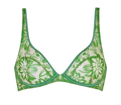 Myla 32C Columbia Road Stretch Lace Bra Green Embroidered • £12.50