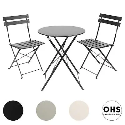 Outdoor Garden Furniture Patio Balcony Bistro Set Metal Table Chair Folding 3 PC • £53.99