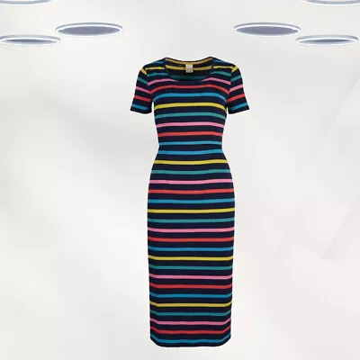 Ex Frugi Women’s Women’s Rainbow Stripe Melanie Nursing Dress In Navy (Defect) • £14.99