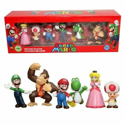 Super Mario Bros Action Figures Toy Peach Toad Mario Luigi Yoshi Donkey Kid Gift • £8.74