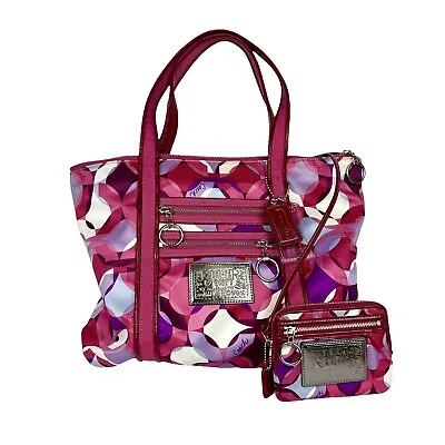 Coach Poppy Kaleidoscope Glam Tote Bag Pink Sateen Fabric + Matching Wristlet • $110
