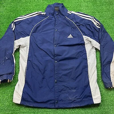 Vintage 90's Adidas Embroidered Jacket Overcoat Navy Blue Size Large • $36
