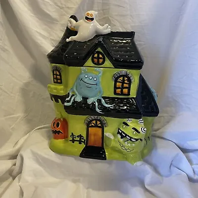 HTF I Target Halloween 2009 Ceramic Green Haunted House Cookie Jar 12  Tall 1 • $80