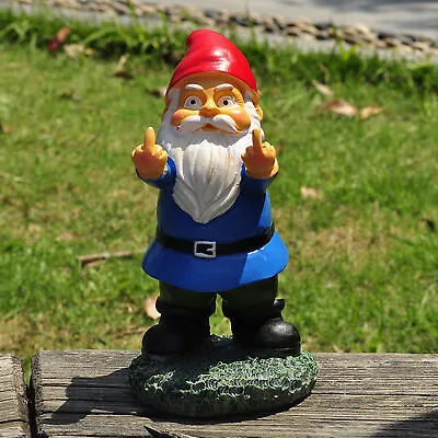 Garden Gnome Middle Finger Both Hands Statue Ornaments Yard Outdoor Decor Gifts • £8.12