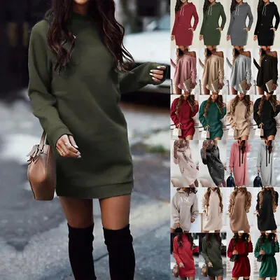 £13.49 • Buy Womens Long Sleeve Sweatshirt Hoodies Ladies Casual Mini Jumper Dress Size 6-16