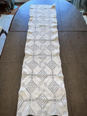 $29.99 • Buy VINTAGE TABLE RUNNER - HAND CROCHET  - 16” X 59” - White